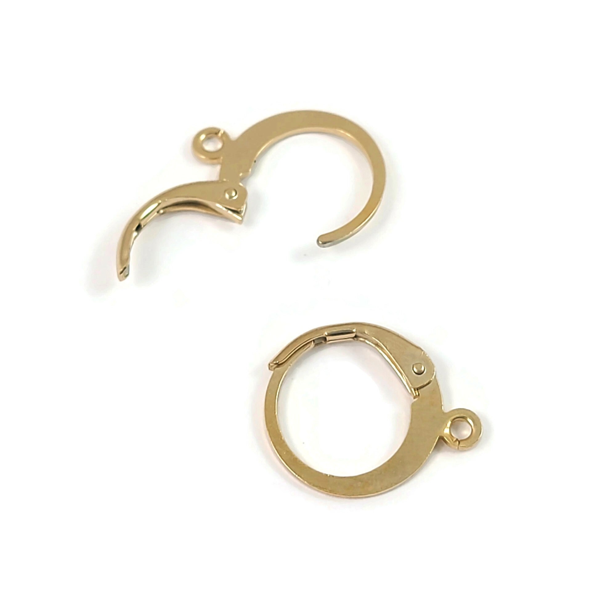 24K Gold plated round lever back, Stainless steel hoop earring hooks