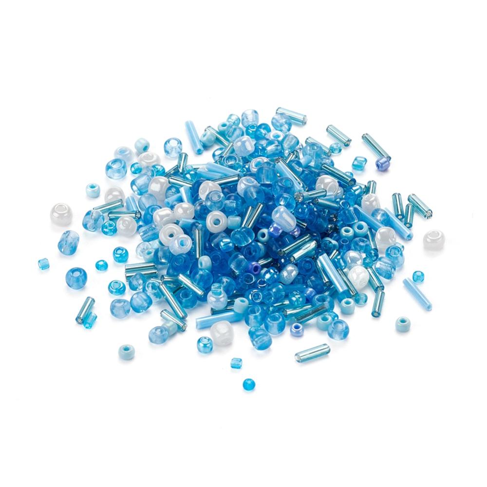 Aqua glass seed bead grab bag, Mixed shapes