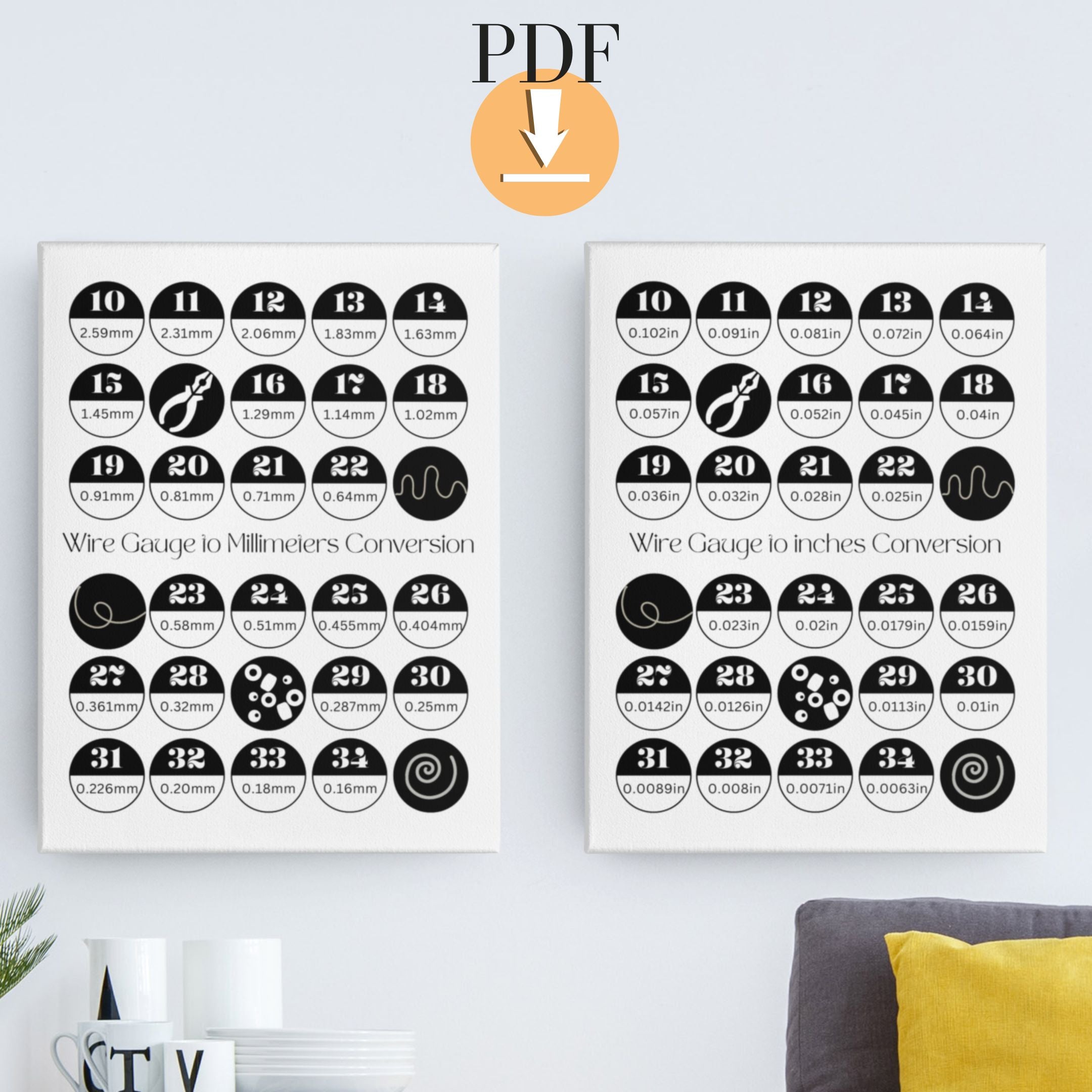 Wire gauge to inches and millimeters conversion chart, Fun printable