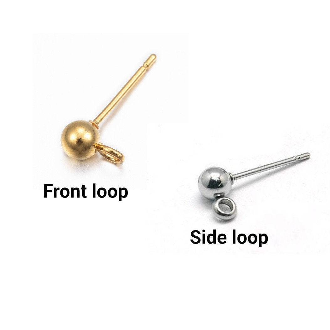 Stainless steel ball post with loop, 10pcs hypoallergenic earring making supplies