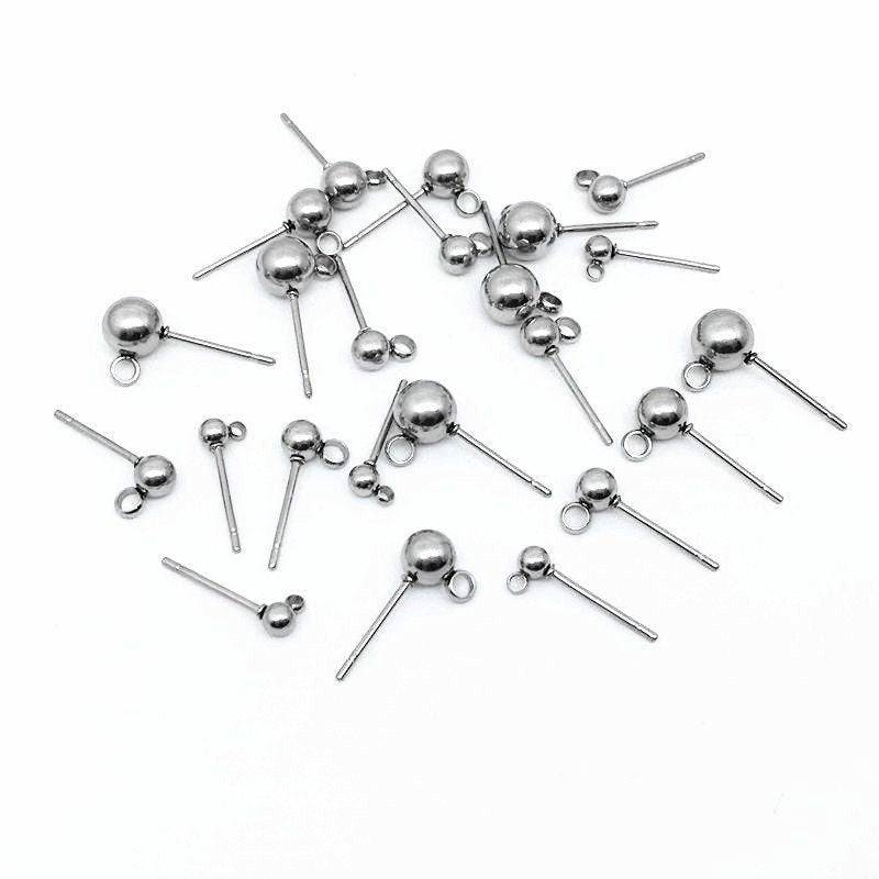 Stainless steel ball post with loop, Hypoallergenic earring making