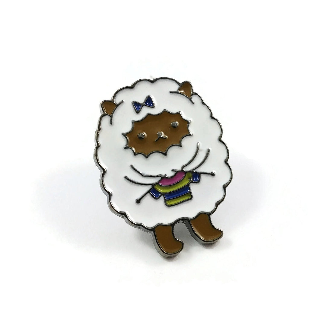 Knitting sheep enamel pin, Knit lover brooch, Cute gift for knitter