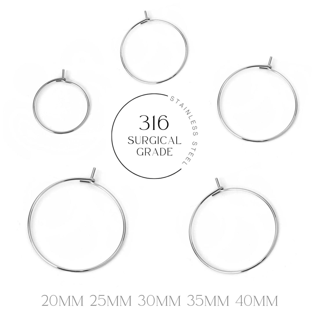 30 Surgical stainless steel hoops - 5 size available