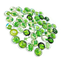 Four leaf clover glass cabochons, 12mm flat round domed cabochons, Set of 50 mixed, Jewelry making