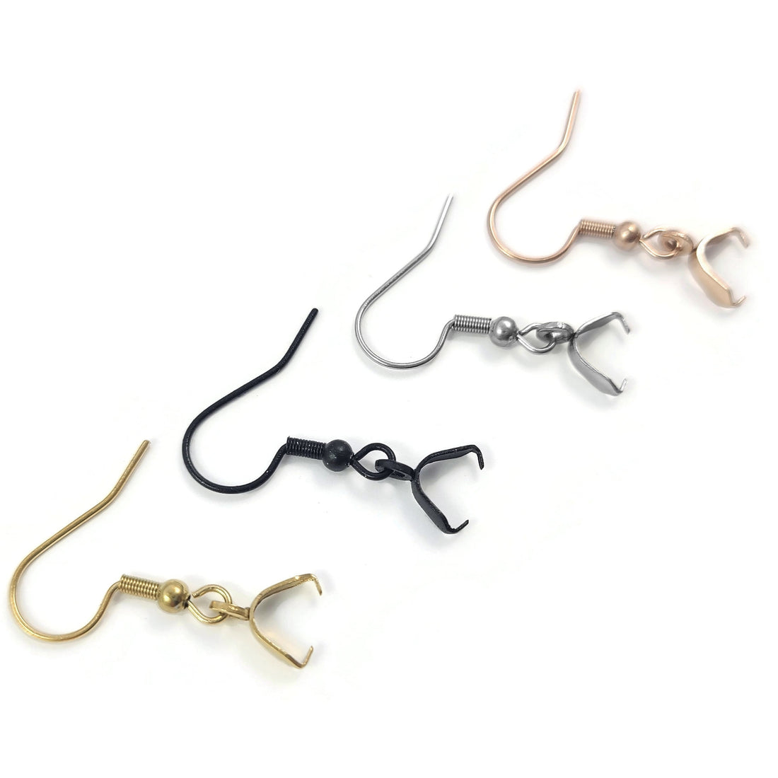 10pcs stainless steel earring hooks with pinch bails - Rose gold, gold, silver, black - Jewelry making findings