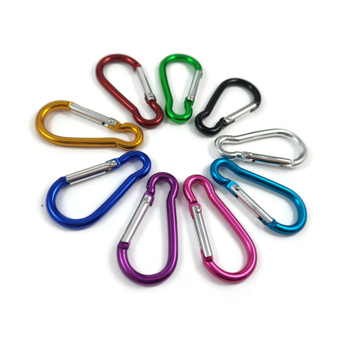 Colorful carabiner, 2 inches, Aluminum rainbow clasp, Bag charm, Bottle clip & key fob findings