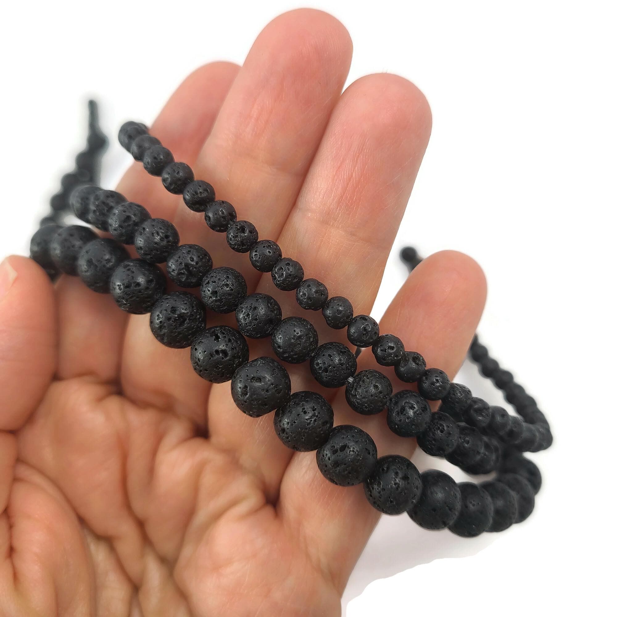 Natural black lava beads, Round volcanic rock 4mm, Jewelry making
