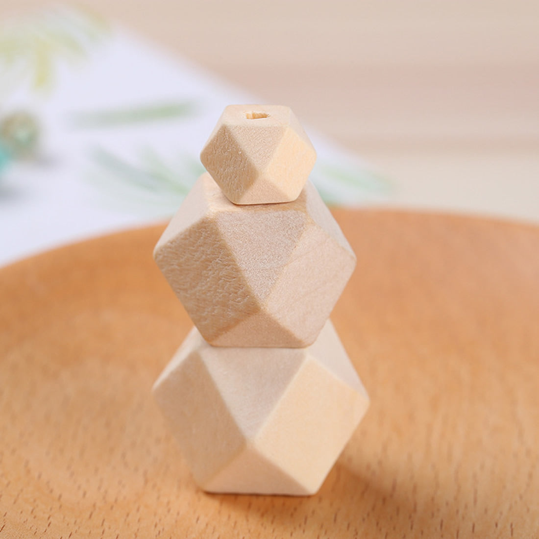 10 Perles hexagones en bois naturel 10, 12 ou 14mm