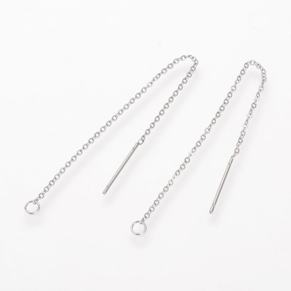 10 Stainless steel chain ear thread with closed ring - Hypoallergenic