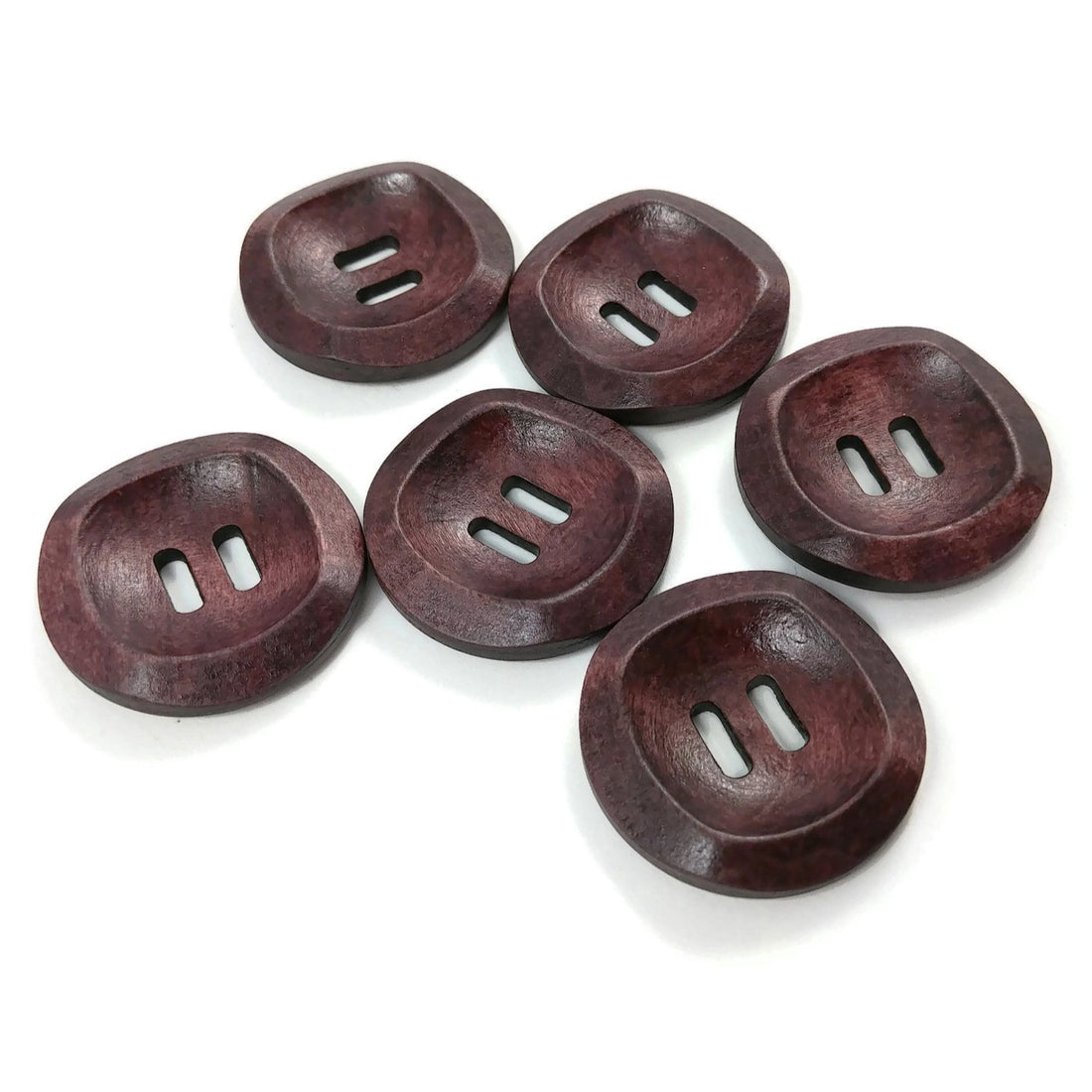 Dark Brown Wooden Sewing Buttons 30mm - set of 6 natural wood button