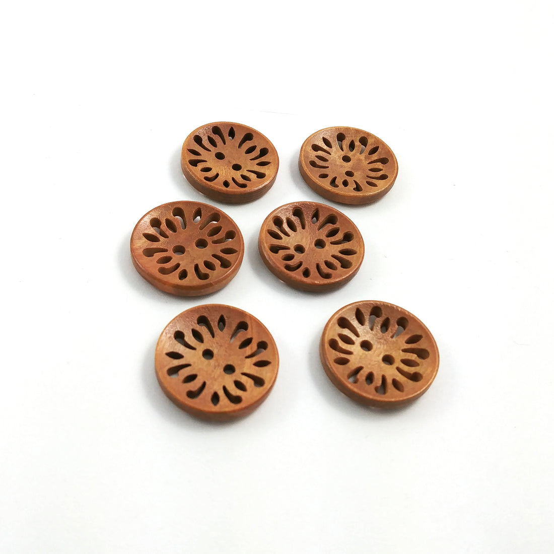 6 hollow flower wooden buttons 23mm