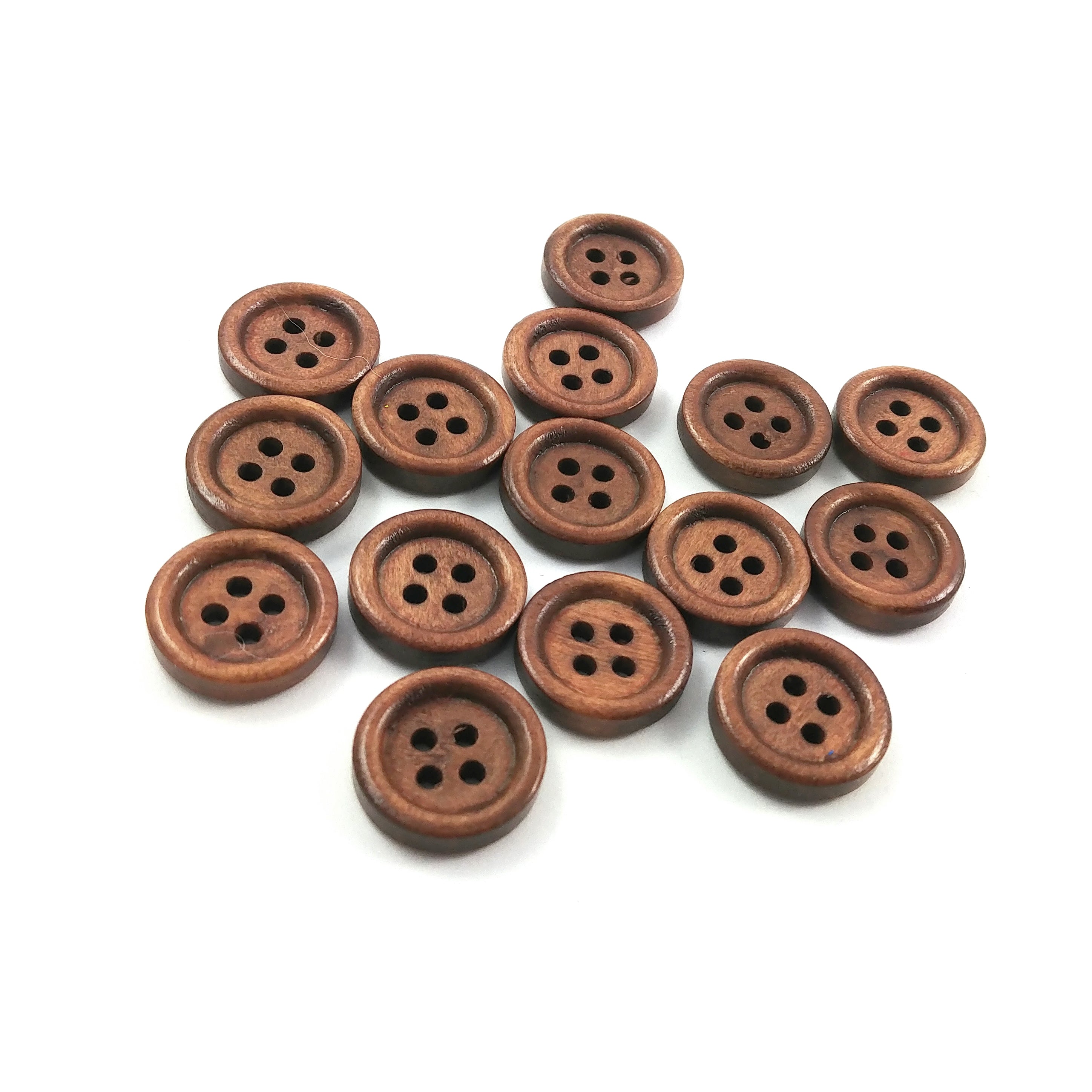 Wholesale Wooden button - Brown 4 Holes Wood Sewing Buttons 15mm - set