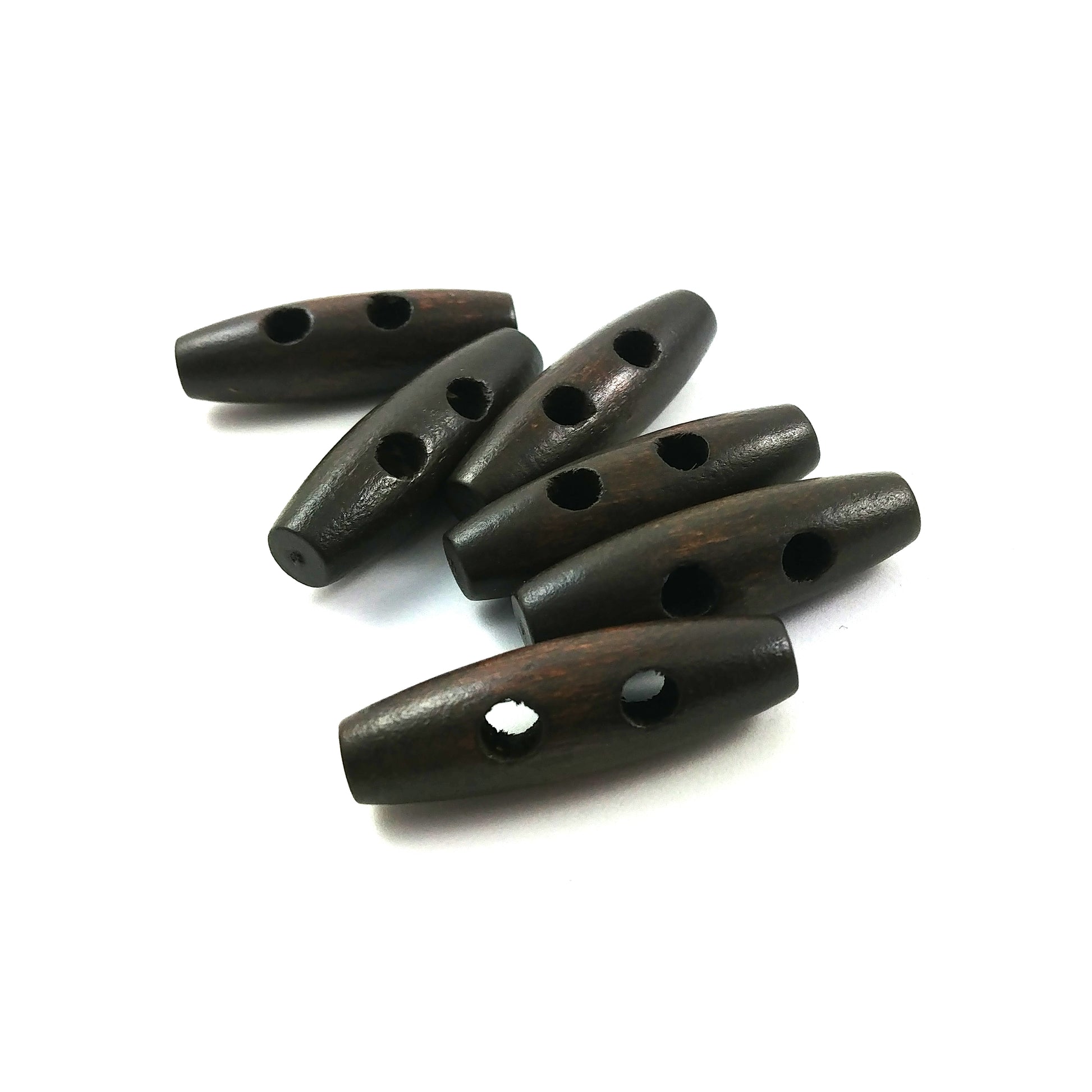 6 boutons de bois marron foncé 3.5 x 1.1cm