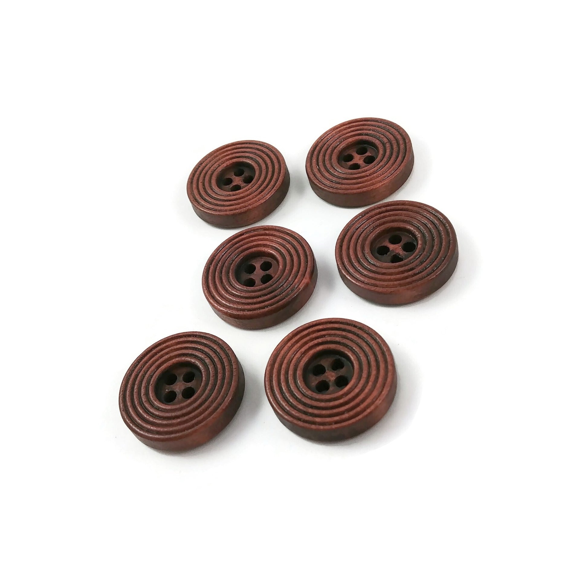 Coffee brown Wooden Sewing Buttons 20mm - set of 6 natural circle wood button