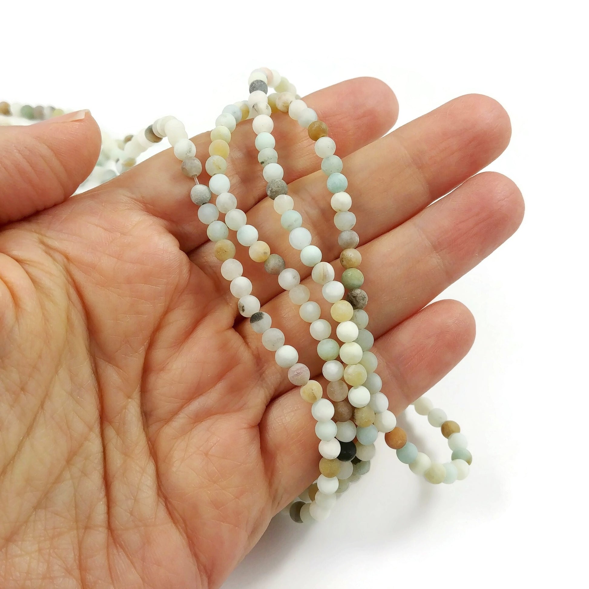 Frosted Natural Amazonite Round Beads - 4, 6, 8 or 10mm