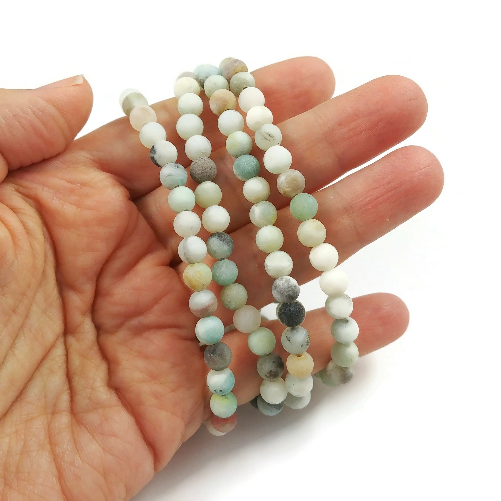 Frosted Natural Amazonite Round Beads - 4, 6, 8 or 10mm