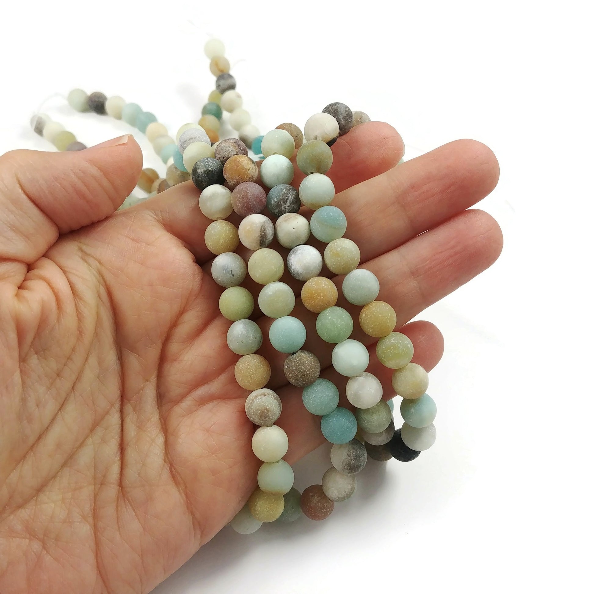 Frosted Natural Amazonite Round Beads - 4, 6, 8 or 10mm