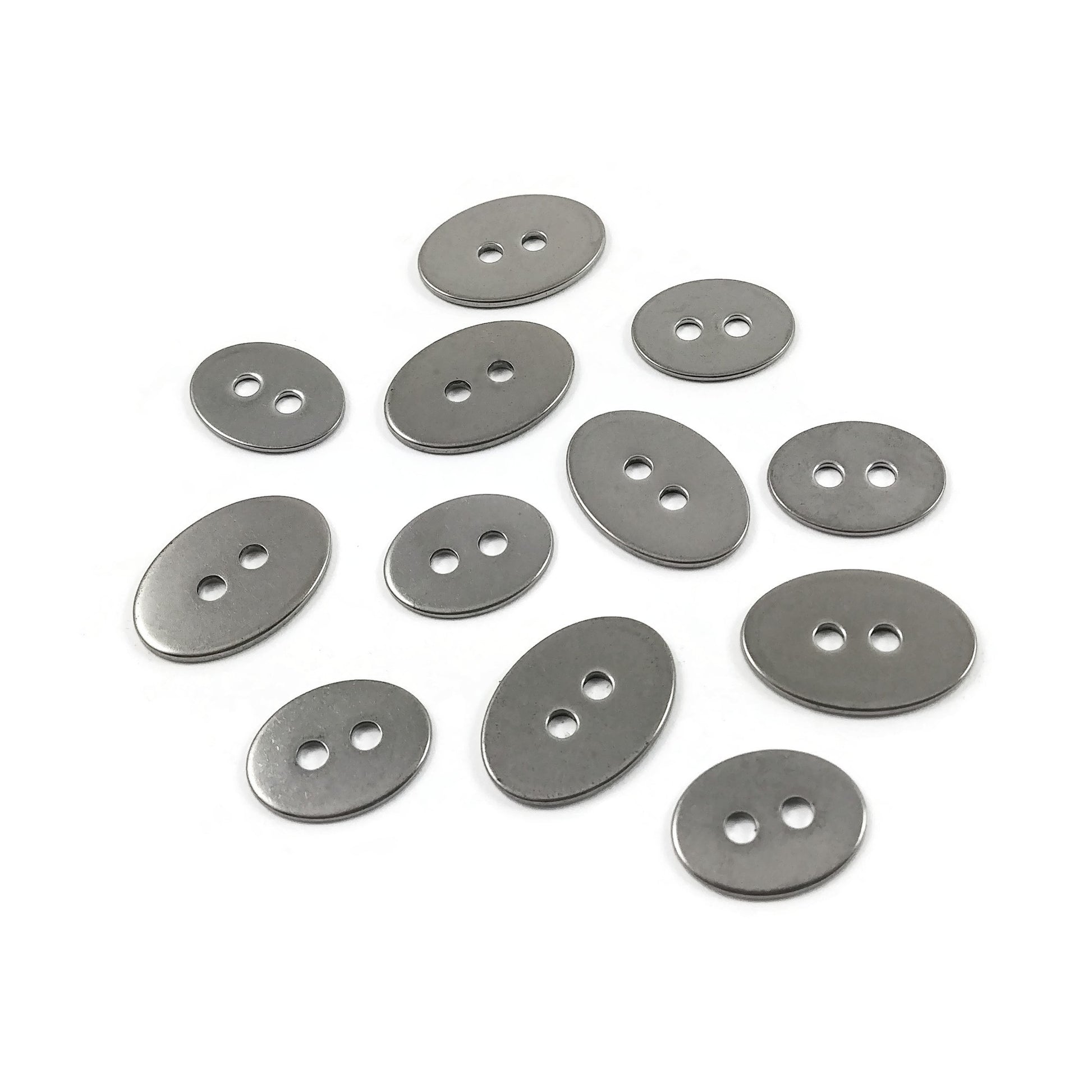 6 Silver stainless steel buttons or clasps, oval 14mm or 17mm