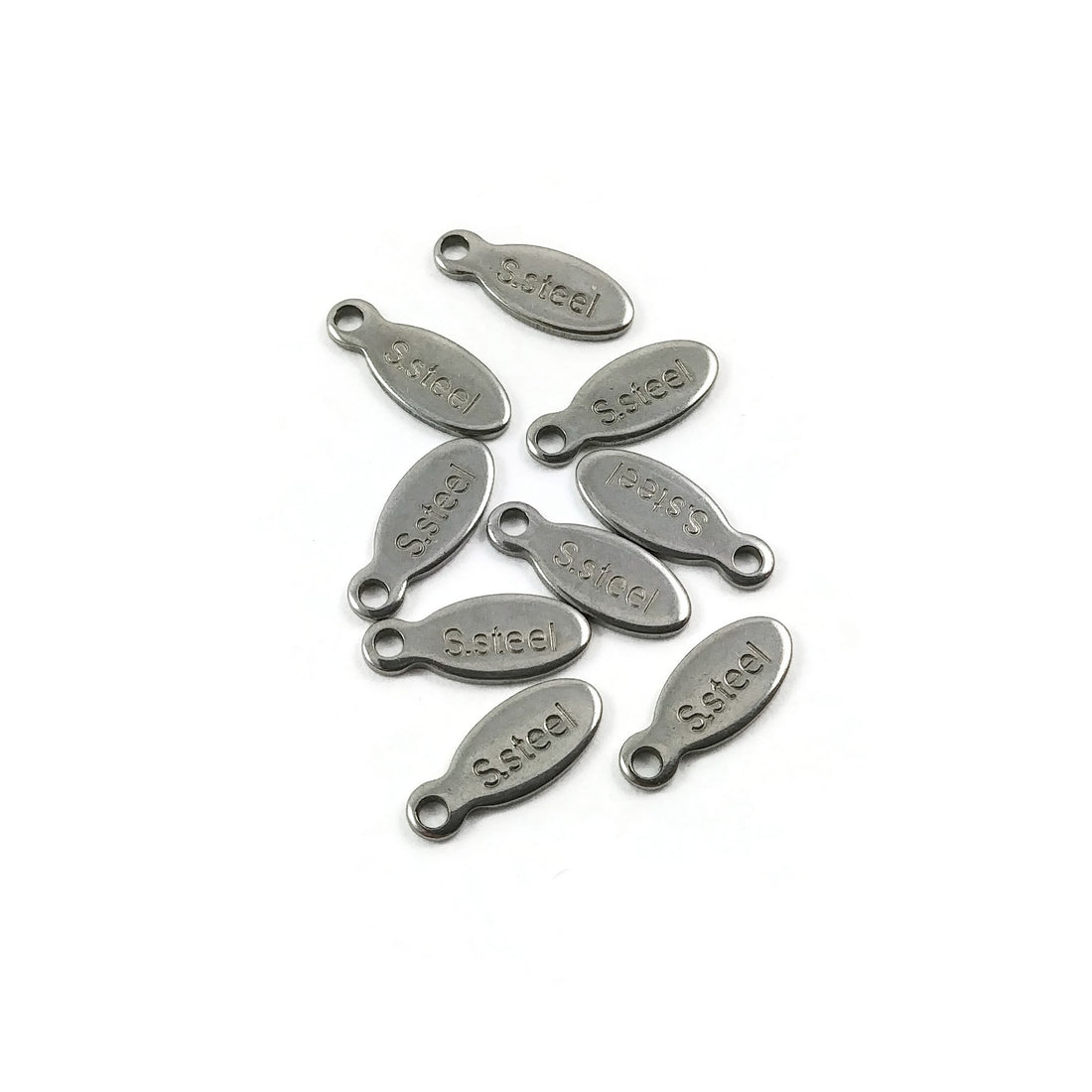 Stainless steel chain tabs, drop, 10mm