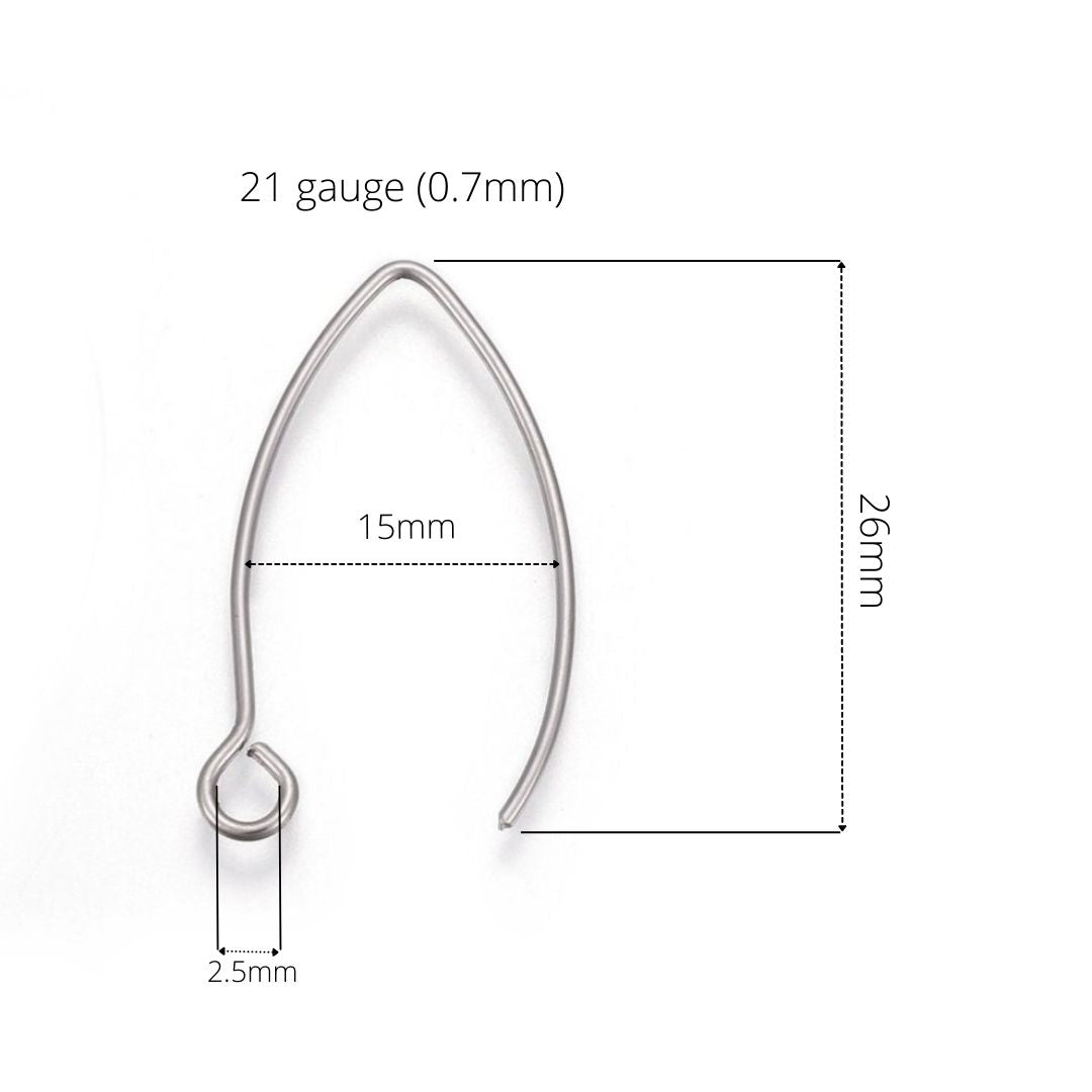 10 Stainless Steel Marquis earring hooks 26x15mm