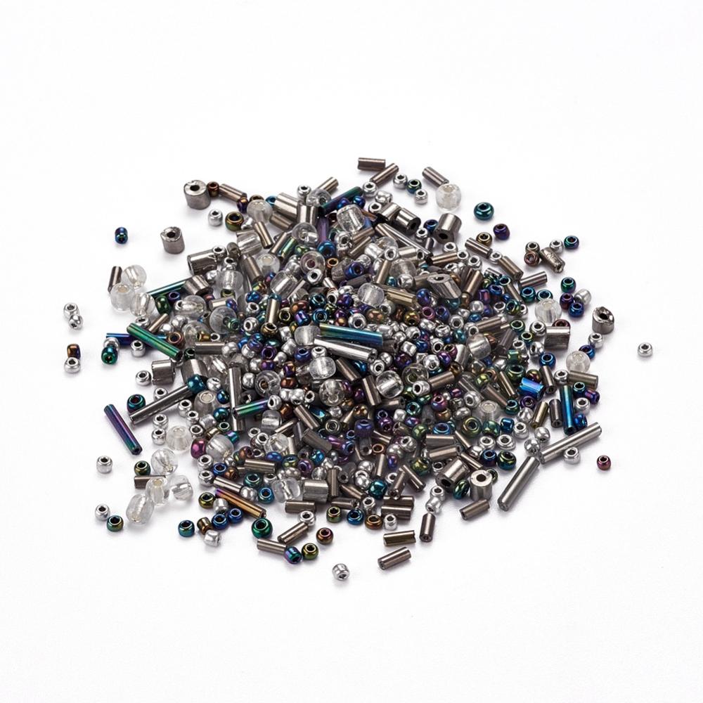 Grey glass seed bead grab bag, Mixed shapes