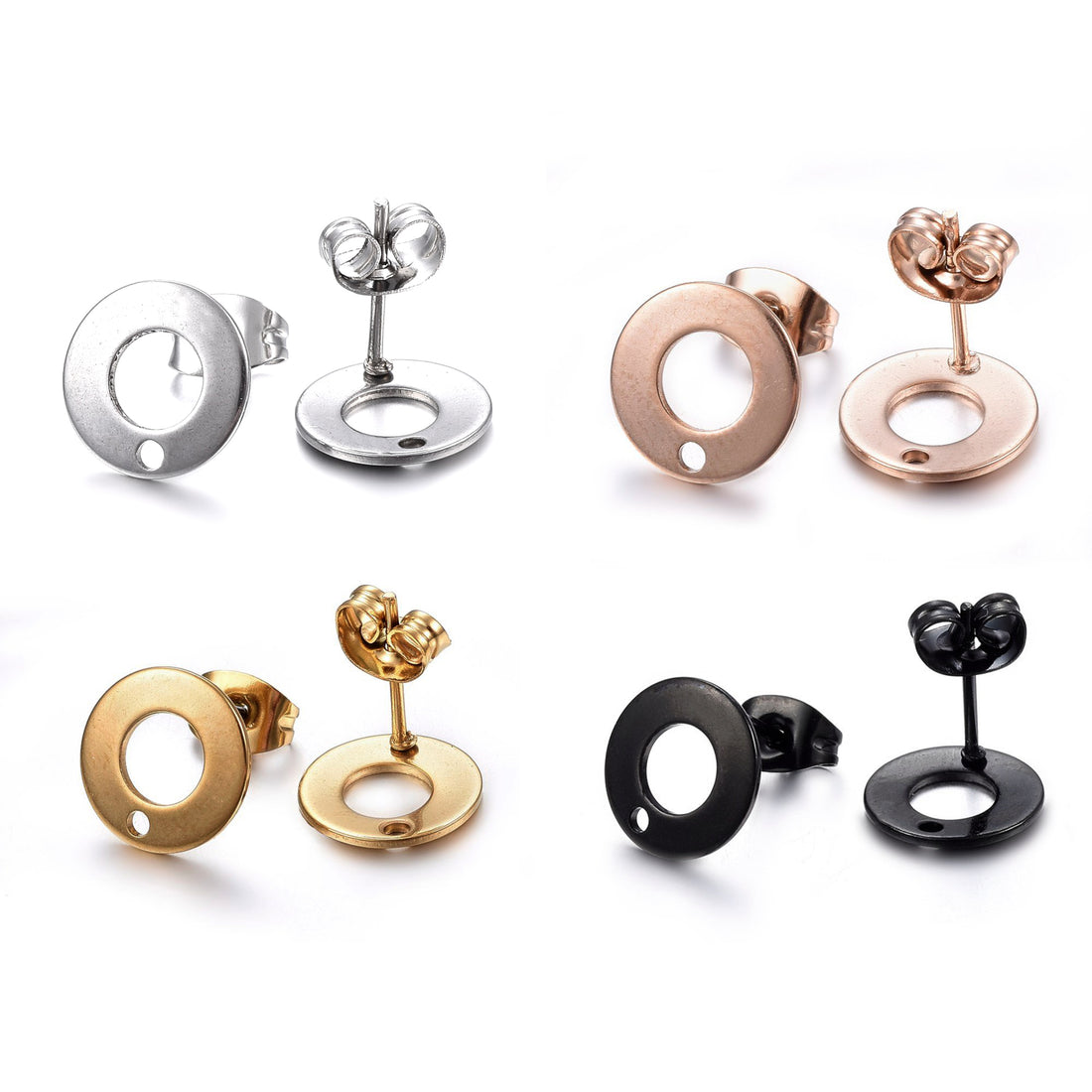 Stainless steel Earring post hypoallergenic 10mm ring 10pcs (5 pairs) - Rose gold, gold, silver or black