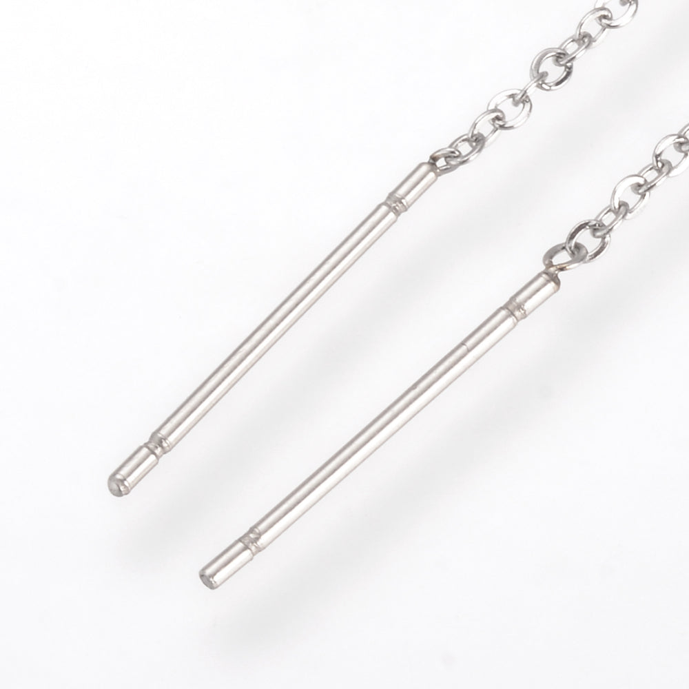 10 Stainless steel chain ear thread with closed ring - Hypoallergenic