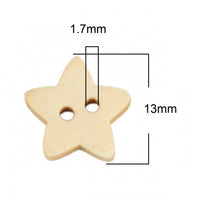 Star button - 10 Wooden craft buttons 13mm
