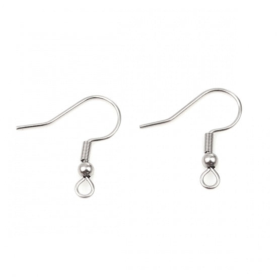 Stainless steel earring hook, Hypoallergenic ear wire findings, Silver