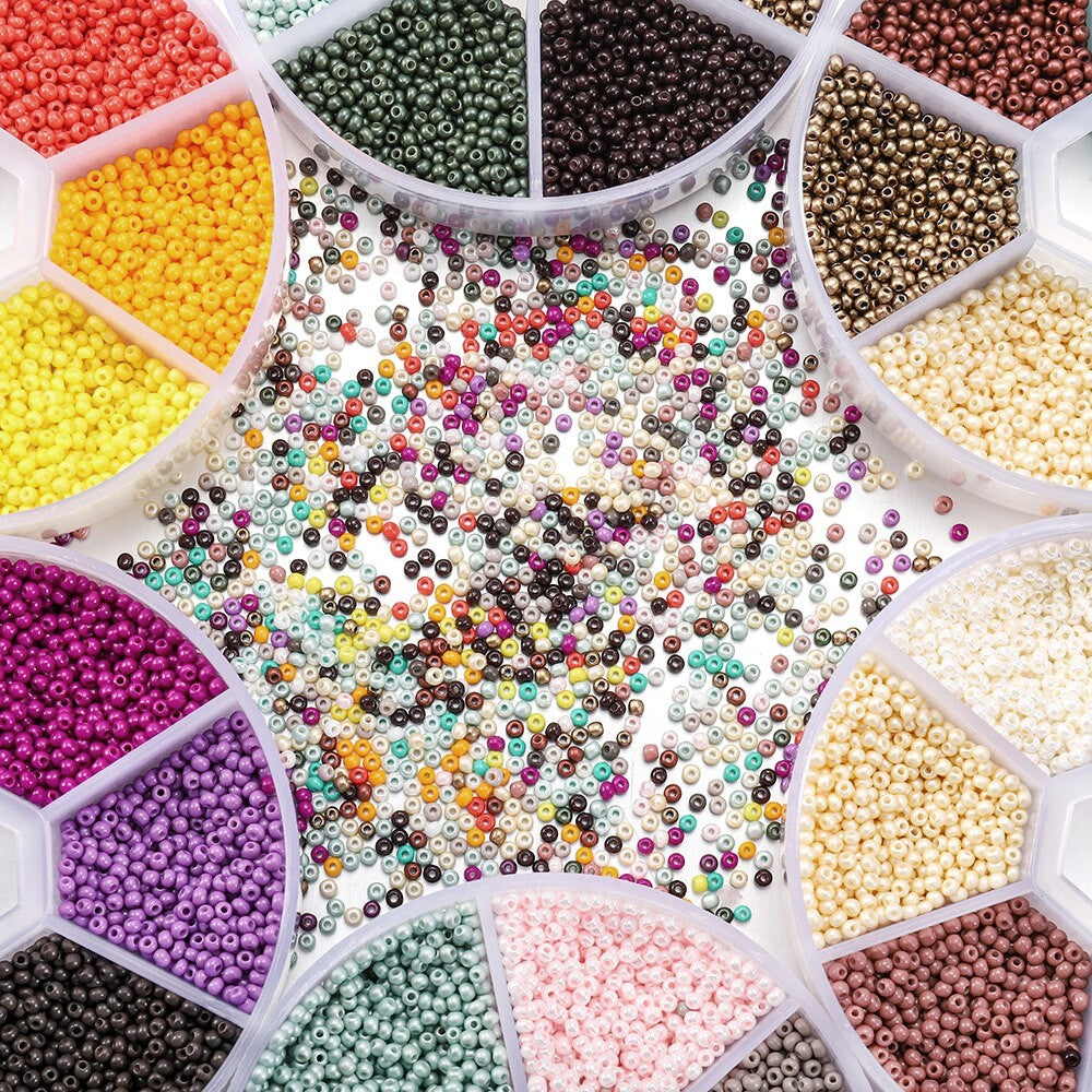 Kit de perles de rocaille en verre 2mm, Assortiments de 4800pcs