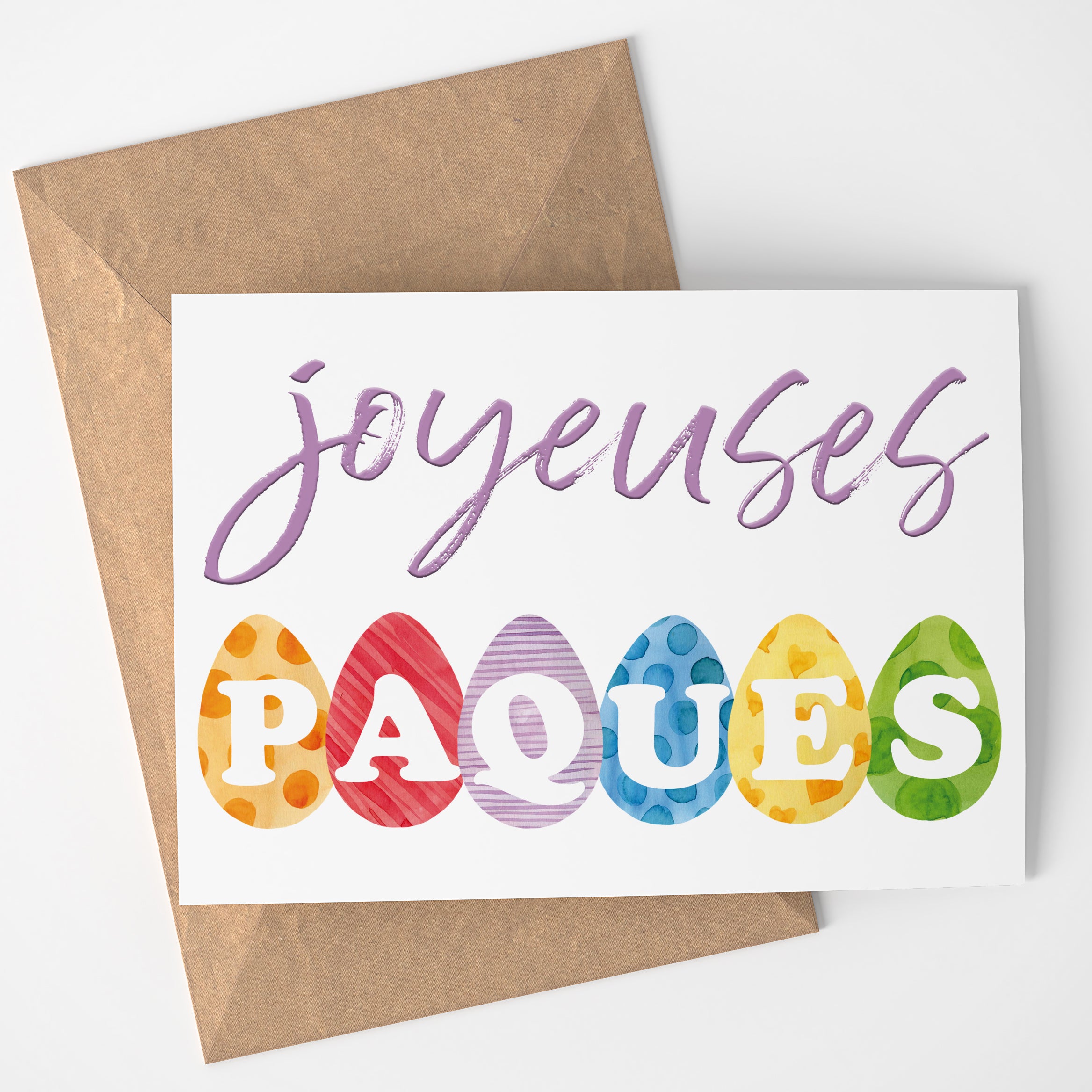 JOYEUSES PAQUES greeting card - Printable instant download Easter eggs card
