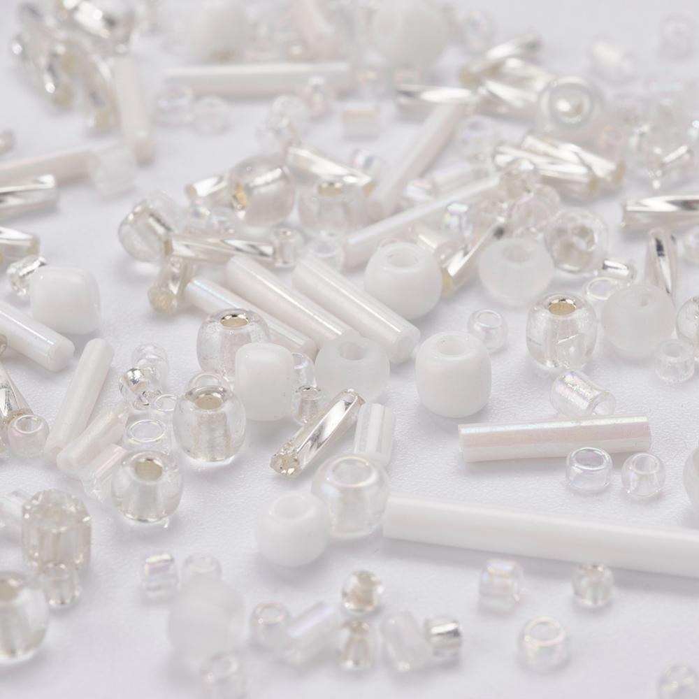 White glass seed bead grab bag, Mixed shapes
