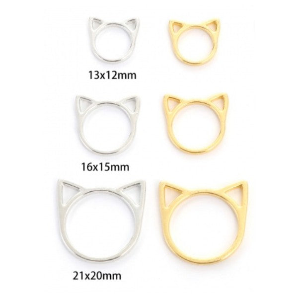 5 Cute cat charms, Gold or silver metal pendants, Connector for jewelry making