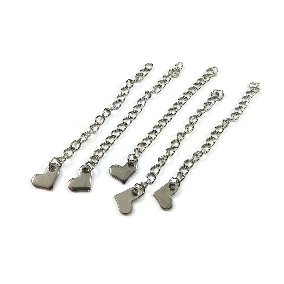 Stainless steel extension jewelry chains - Tail extender 60mm with heart charm