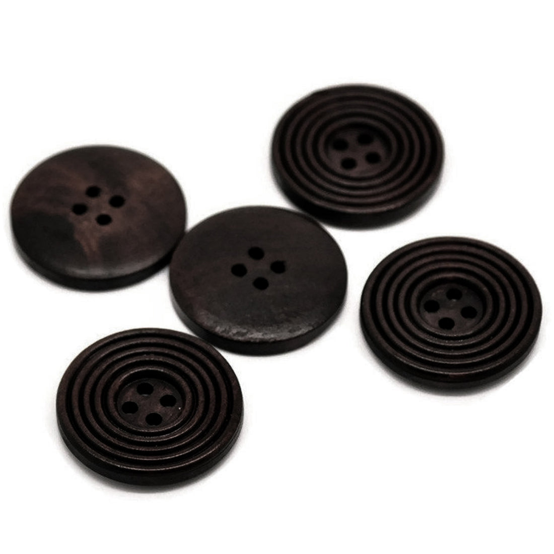 Bouton de bois café foncé de 3cm - ensemble de 6 boutons en bois naturel avec cercles