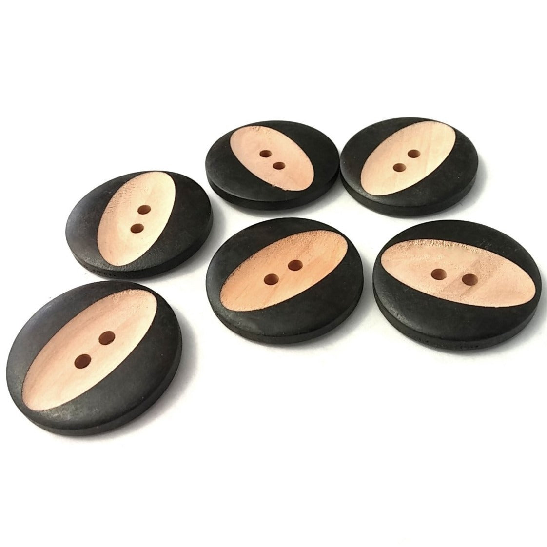 6 boutons de bois brun foncé avec motif tournesol 30mm