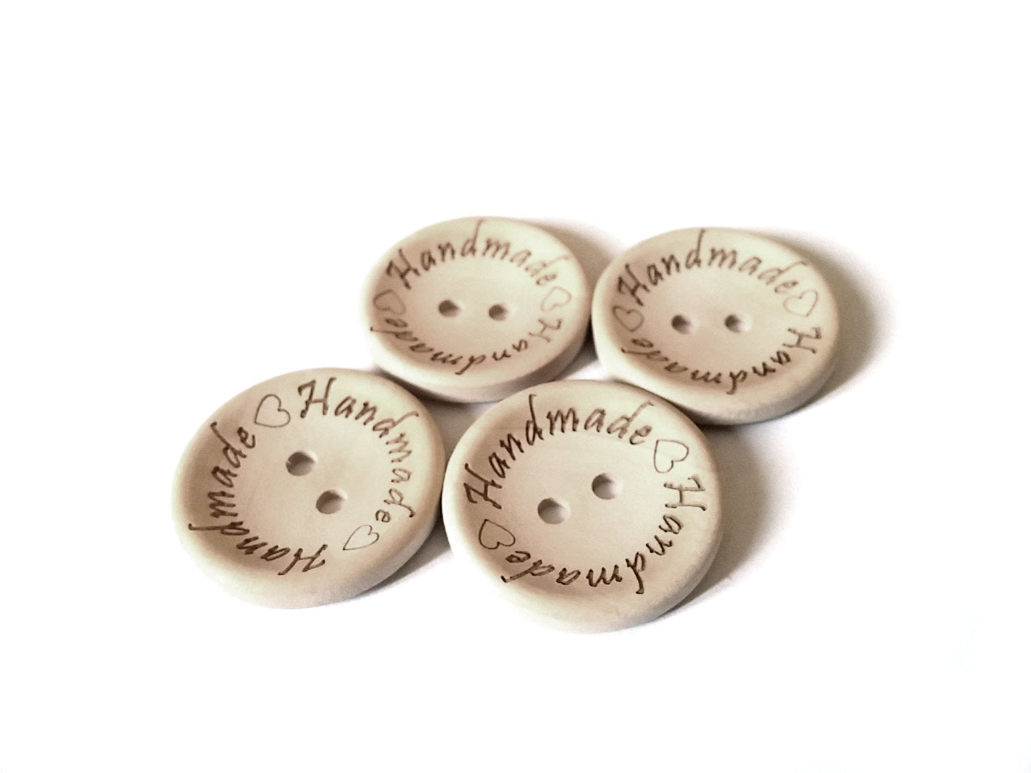 4 Gros boutons de bois naturel 30mm avec logo handmade gravé