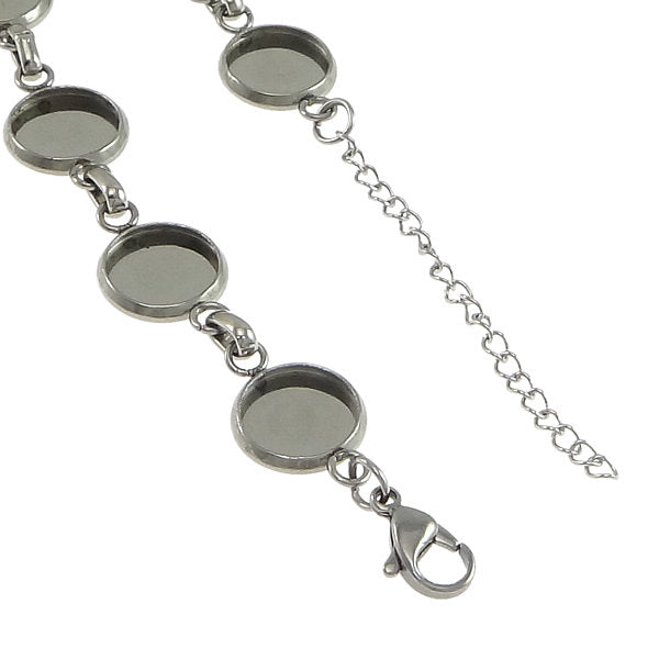 1 Stainless Steel Bracelet with 10mm cameo settings - Cabochon bracelet blank bezel with Extender