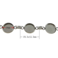 1 Stainless Steel Bracelet with 10mm cameo settings - Cabochon bracelet blank bezel with Extender