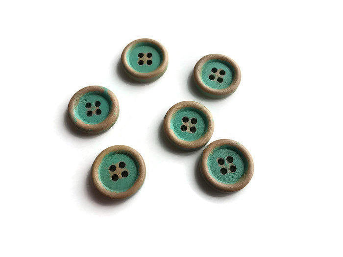 Aqua Button 15mm - set of 6 wood buttons