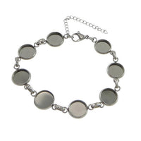 1 Stainless Steel Bracelet with 10mm cameo settings - Cabochon bracelet blank bezel with Extender