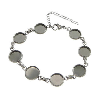 1 Stainless Steel Bracelet with 10mm cameo settings - Cabochon bracelet blank bezel with Extender