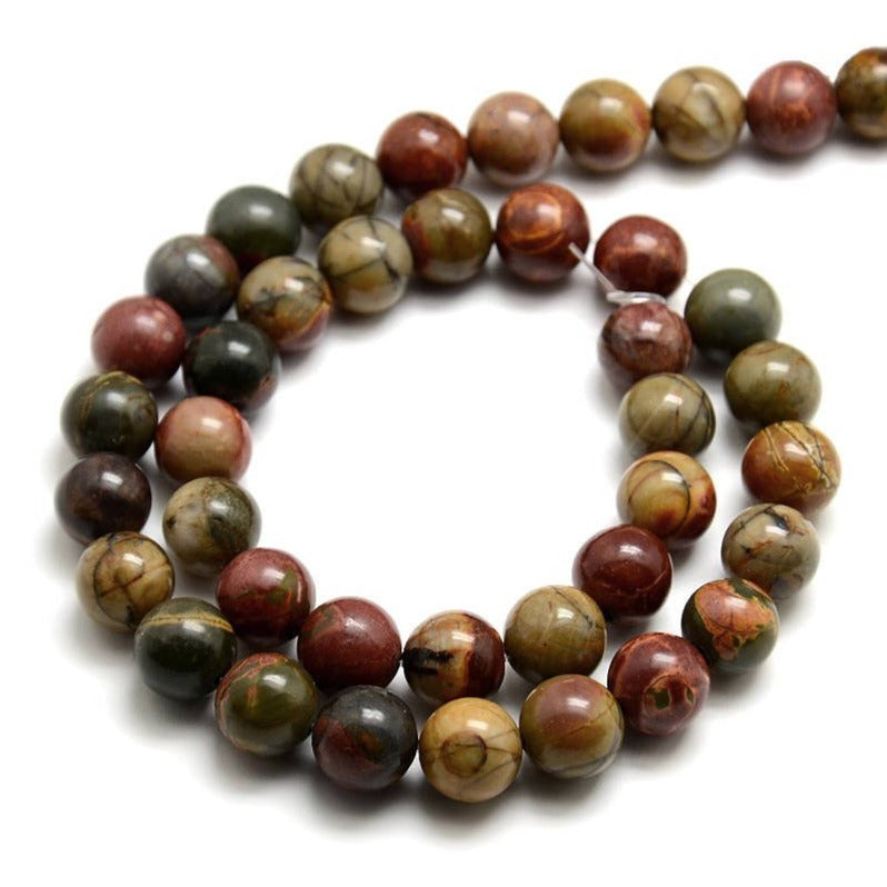 Natural Picasso Stone Beads Strands Colorful Round 10mm