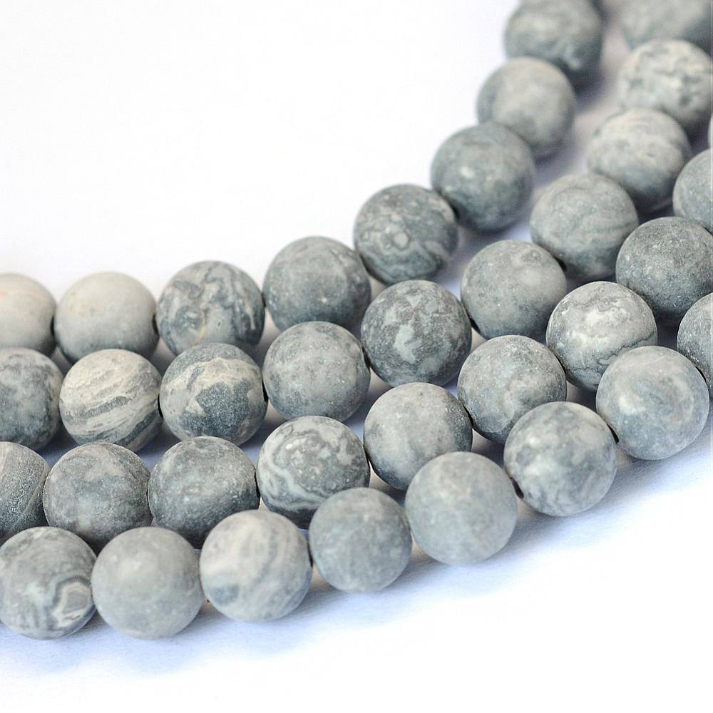 Frosted Natural Picasso Round Beads Strands 4, 6 or 8mm - Grey