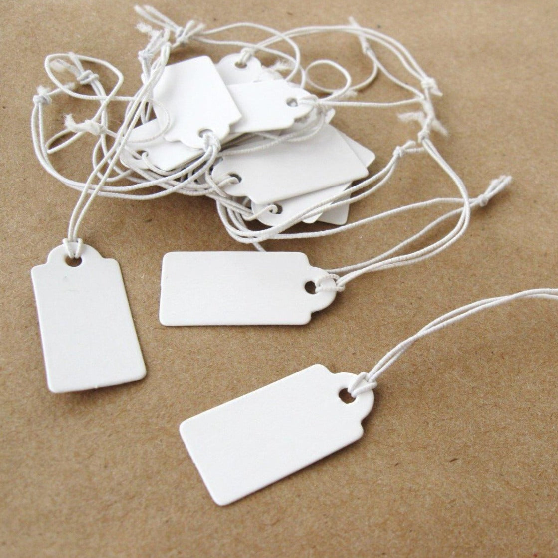 Nogis 500pcs Price Tags with String Attached White Marking Tag Small Paper Price Labels Clothing Hanging Stickers Blank Labeling Strung Label Hang