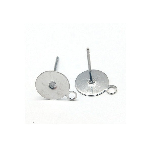10 Stainless steel earring post with loop - 5mm, 6mm, 8mm, 10mm