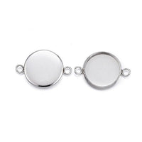 10 Stainless steel connector cabochon settings, flat round, 8, 10, 12 or 14mm tray