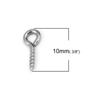10 Silver Screw Eyes Bails - Stainless Steel Bails Top Drilled - Four sizes available