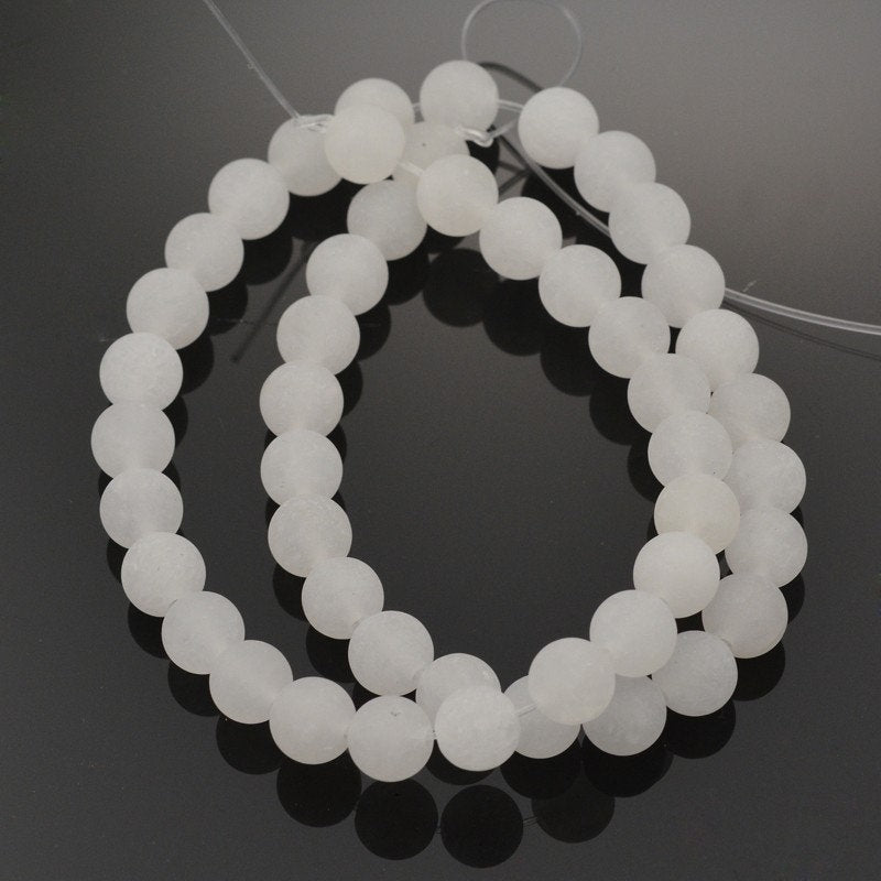 Natural White Jade Frosted Stone Beads Round 6 or 8mm