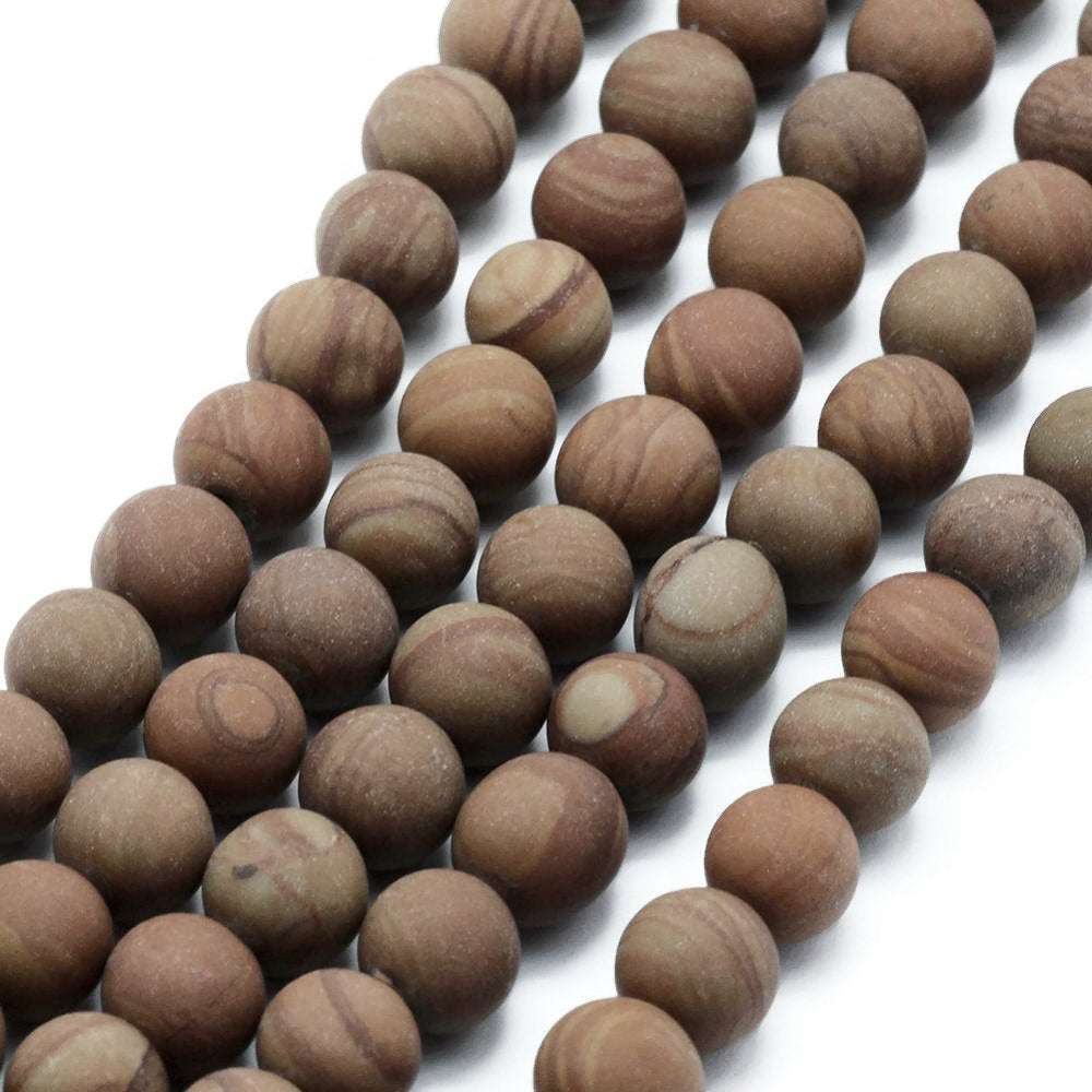 Frosted Natural Wood Lace Stone Beads Brown Round 6, 8 or 10mm